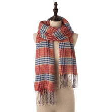 Load image into Gallery viewer, Women Oversized Orange, White and Grey Scarf with Tassels
