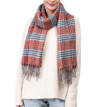 Load image into Gallery viewer, Women Oversized Orange, White and Grey Scarf with Tassels
