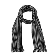 Load image into Gallery viewer, Men&#39;s Black and White Striped Scarf with Tassels
