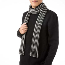 Load image into Gallery viewer, Men&#39;s Black and White Striped Scarf with Tassels
