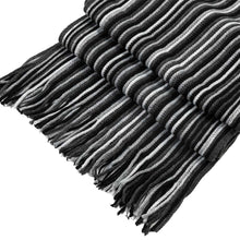 Load image into Gallery viewer, Men&#39;s Black and White Striped Scarf with Tassels
