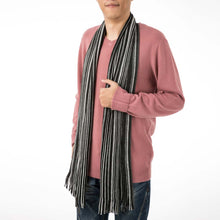 Load image into Gallery viewer, Men&#39;s Black and White Striped Scarf with Tassels
