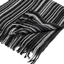 Load image into Gallery viewer, Men&#39;s Black and White Striped Scarf with Tassels
