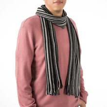 Load image into Gallery viewer, Men&#39;s Black and White Striped Scarf with Tassels
