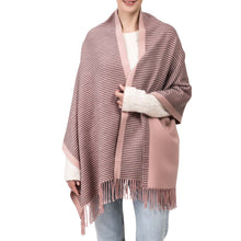 Load image into Gallery viewer, Women Oversized Pink and Brown Striped Reversible Scarf with Tassels
