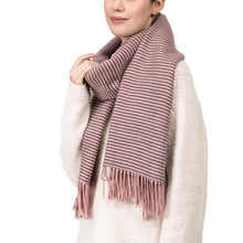 Load image into Gallery viewer, Women Oversized Pink and Brown Striped Reversible Scarf with Tassels
