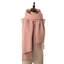 Load image into Gallery viewer, Women Oversized Pink and Brown Striped Reversible Scarf with Tassels
