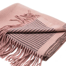 Load image into Gallery viewer, Women Oversized Pink and Brown Striped Reversible Scarf with Tassels
