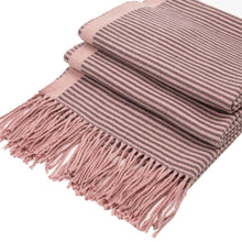 Load image into Gallery viewer, Women Oversized Pink and Brown Striped Reversible Scarf with Tassels
