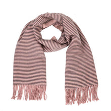 Load image into Gallery viewer, Women Oversized Pink and Brown Striped Reversible Scarf with Tassels
