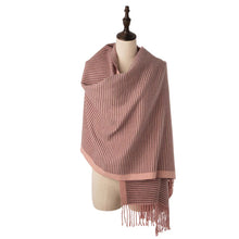 Load image into Gallery viewer, Women Oversized Pink and Brown Striped Reversible Scarf with Tassels
