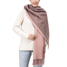 Load image into Gallery viewer, Women Oversized Pink and Brown Striped Reversible Scarf with Tassels
