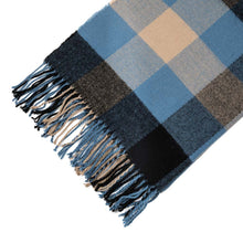 Load image into Gallery viewer, Unisex Oversized Gray/Blue and Beige Plaid Scarf with Tassels
