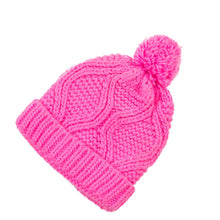 Load image into Gallery viewer, Women Bright Fuchsia Fold-Over Beanie with Pom Pom One Size
