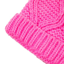 Load image into Gallery viewer, Women Bright Fuchsia Fold-Over Beanie with Pom Pom One Size
