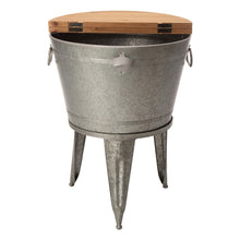 Load image into Gallery viewer, 26.29&quot;H Galvanized Beverage Tub with Metal Stand or Accent Table with Firwood Lid
