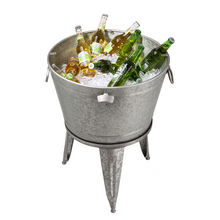 Load image into Gallery viewer, 26.29&quot;H Galvanized Beverage Tub with Metal Stand or Accent Table with Firwood Lid
