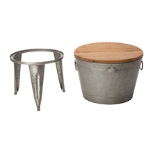 Load image into Gallery viewer, 26.29&quot;H Galvanized Beverage Tub with Metal Stand or Accent Table with Firwood Lid
