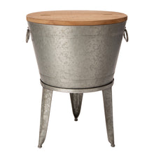 Load image into Gallery viewer, 26.29&quot;H Galvanized Beverage Tub with Metal Stand or Accent Table with Firwood Lid
