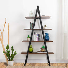 Load image into Gallery viewer, 64.57&quot;H Brown Metal/Wooden 4-Tier Bookcases and Ladder Shelf
