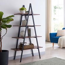 Load image into Gallery viewer, 64.57&quot;H Brown Metal/Wooden 4-Tier Bookcases and Ladder Shelf
