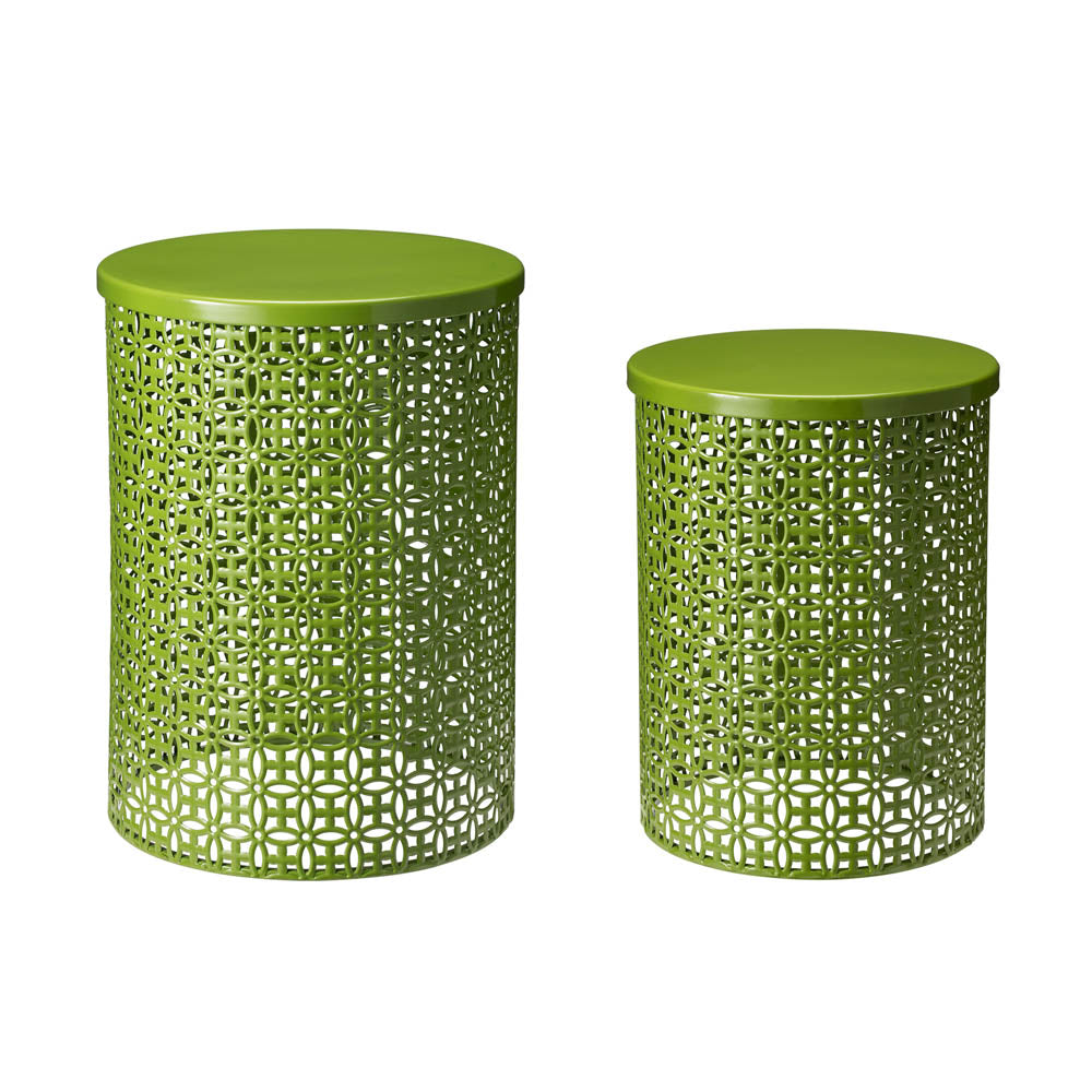 Set of 2 Green Metal Garden Stool or Plant Stand or Accent Table (Multi-functional)