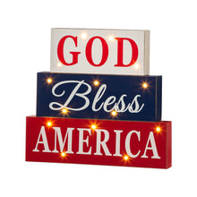 Load image into Gallery viewer, 11.75&quot;L God Bless America Sign Wooden Patriotic Tiered Block with LED Lights
