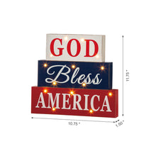 Load image into Gallery viewer, 11.75&quot;L God Bless America Sign Wooden Patriotic Tiered Block with LED Lights
