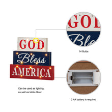 Load image into Gallery viewer, 11.75&quot;L God Bless America Sign Wooden Patriotic Tiered Block with LED Lights
