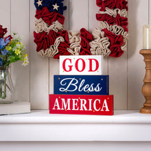 Load image into Gallery viewer, 11.75&quot;L God Bless America Sign Wooden Patriotic Tiered Block with LED Lights
