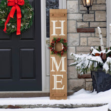 Load image into Gallery viewer, 42&quot;H Wooden Brown HOME Porch Sign With 3 Interchangeable Wreathes（Spring/Fall/Christmas）
