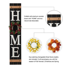 Load image into Gallery viewer, 42&quot;H Wooden Black HOME Porch Sign With 3 Interchangeable Wreathes（Spring/Fall/Christmas）
