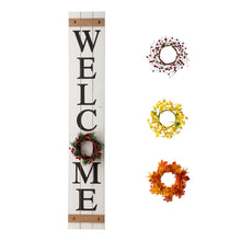 Load image into Gallery viewer, 60&quot;H Wooden White WELCOME Porch Sign With 4 Interchangeable Wreathes（Spring/Patriotic/Fall/Christmas）
