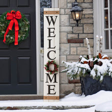 Load image into Gallery viewer, 60&quot;H Wooden White WELCOME Porch Sign With 4 Interchangeable Wreathes（Spring/Patriotic/Fall/Christmas）
