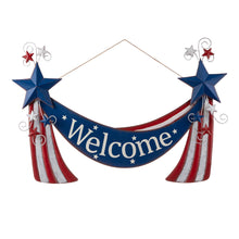 Load image into Gallery viewer, 36&quot;L Welcome Metal Stars and Stripes Yard Stake
