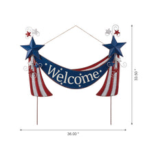 Load image into Gallery viewer, 36&quot;L Welcome Metal Stars and Stripes Yard Stake
