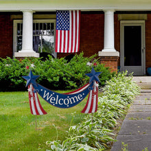 Load image into Gallery viewer, 36&quot;L Welcome Metal Stars and Stripes Yard Stake
