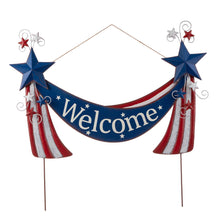 Load image into Gallery viewer, 36&quot;L Welcome Metal Stars and Stripes Yard Stake
