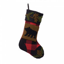 Load image into Gallery viewer, Plaid Stocking With Rug Hooked Stocking(Reindeer&amp; Bear),Set of 2
