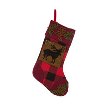 Load image into Gallery viewer, Plaid Stocking With Rug Hooked Stocking(Reindeer&amp; Bear),Set of 2
