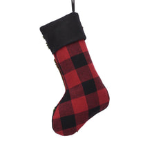 Load image into Gallery viewer, Plaid Stocking With Rug Hooked Stocking(Reindeer&amp; Bear),Set of 2
