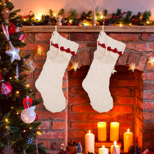 Load image into Gallery viewer, 22&quot;L Knitted  Polyester White Christmas Stocking  With Red Trim &amp; Pompom Set of 2
