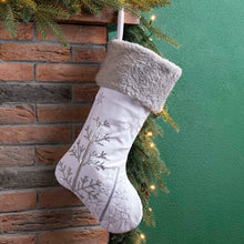 Load image into Gallery viewer, 21&quot;L White Fleece with Christmas Tree and Snowflake Stocking
