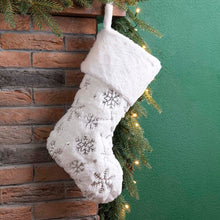 Load image into Gallery viewer, 21&quot;L White Plush with Snowflake Christmas Stocking
