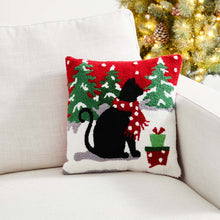 Load image into Gallery viewer, 14&quot;L Hooked Christmas Cat Throw Pillow
