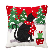 Load image into Gallery viewer, 14&quot;L Hooked Christmas Cat Throw Pillow
