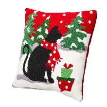 Load image into Gallery viewer, 14&quot;L Hooked Christmas Cat Throw Pillow
