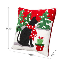 Load image into Gallery viewer, 14&quot;L Hooked Christmas Cat Throw Pillow
