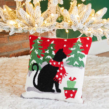 Load image into Gallery viewer, 14&quot;L Hooked Christmas Cat Throw Pillow
