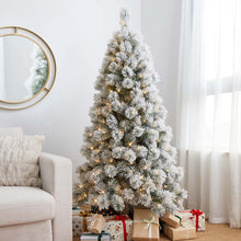 Load image into Gallery viewer, 6ft Pre-Lit Snow Flocked Pencil Pine Artificial Christmas Tree with 300 Warm White Lights
